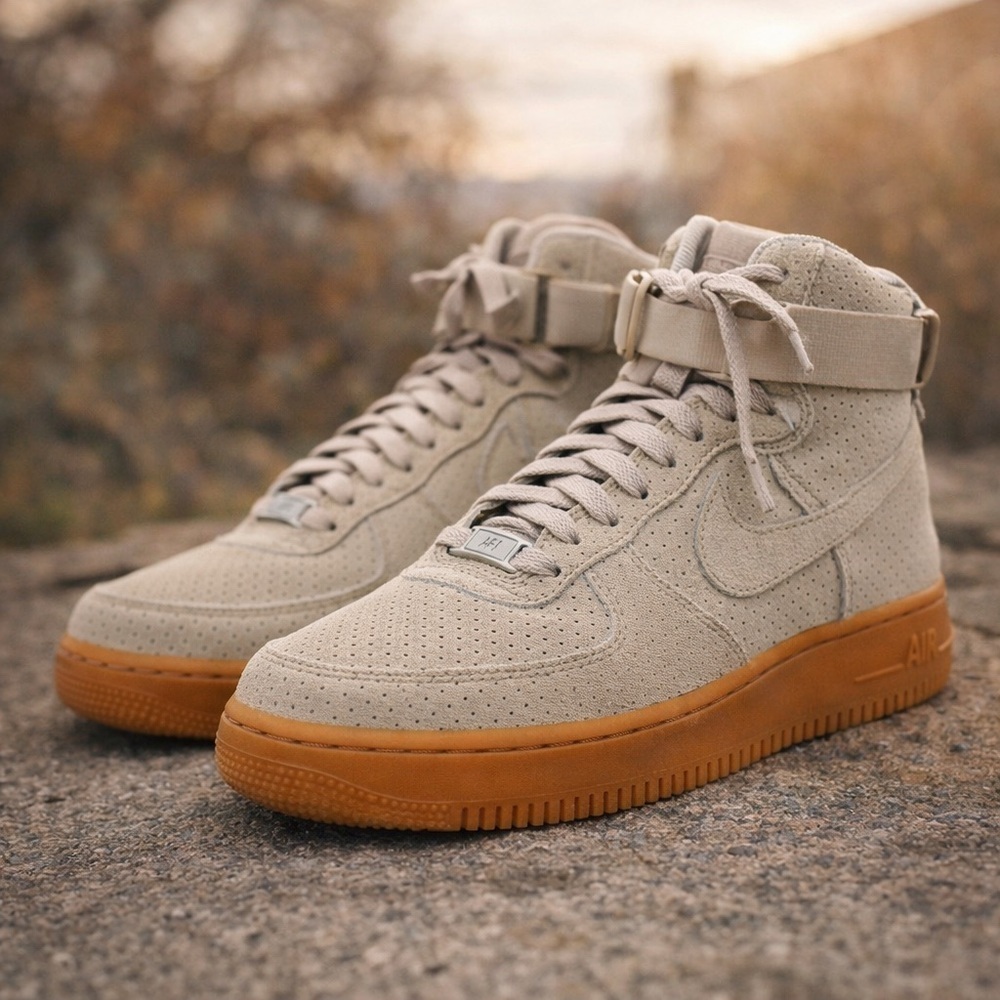 Women’s Vintage 2015 Clean neutral Nike AF1 Suede Highs 🤍 Style Code: 749266-200 - Picture 1 of 11